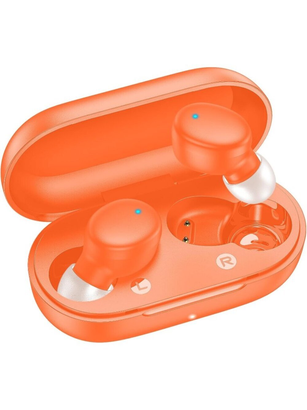 Wireless Orange Earbuds Bluetooth 5.3 Deep Bass Sound Built in Mics Clear Calls